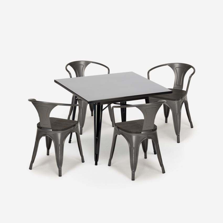 set tavolo nero 80x80cm 4 sedie stile industriale century wood black - Foto 64 di 71
