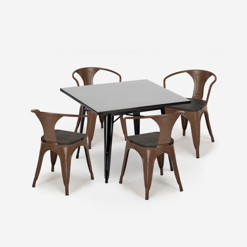 set tavolo nero 80x80cm 4 sedie stile industriale century wood black - Foto 44 di 71