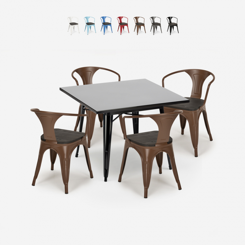 set tavolo nero 80x80cm 4 sedie stile industriale century wood black - Foto 42 di 71