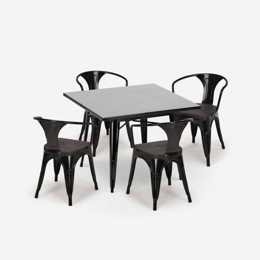 set tavolo nero 80x80cm 4 sedie stile industriale century wood black - Foto 24 di 71