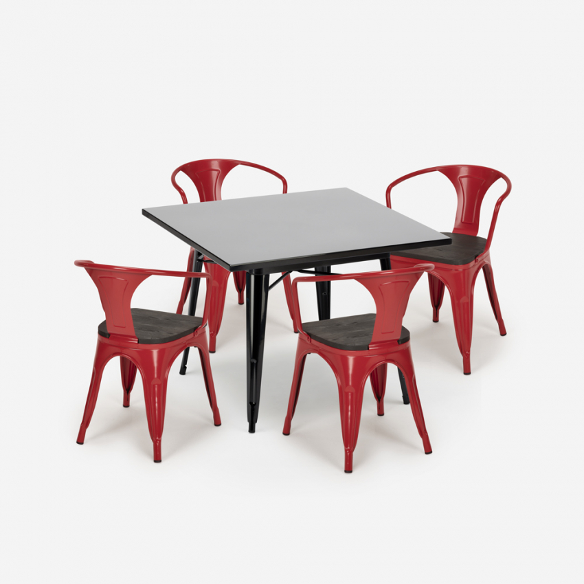 set tavolo nero 80x80cm 4 sedie stile industriale century wood black - Foto 14 di 71