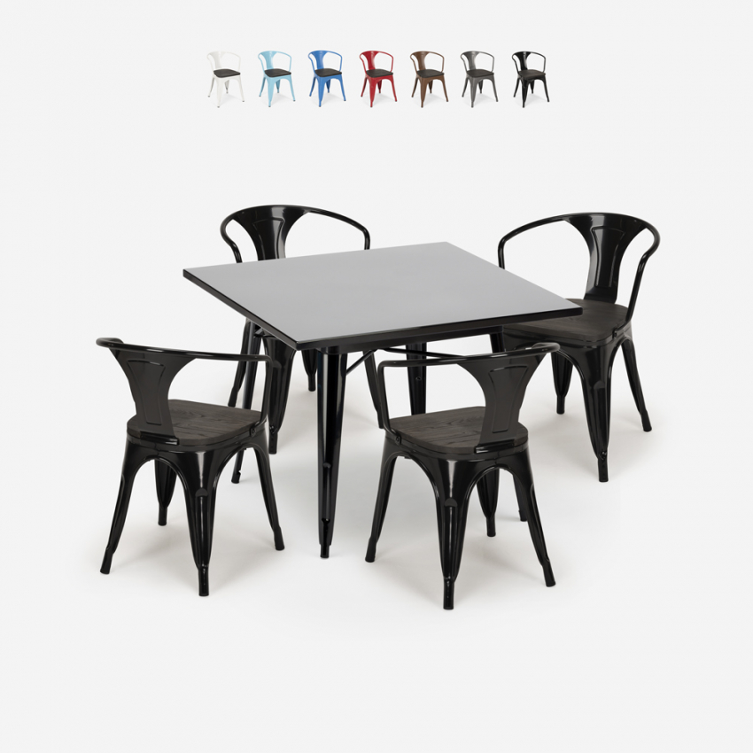 set tavolo nero 80x80cm 4 sedie stile industriale century wood black - Foto 22 di 71