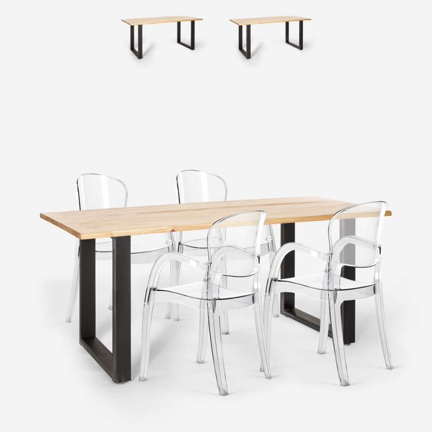 Set tavolo da pranzo 160x80cm legno metallo 4 sedie trasparenti Jaipur M - Foto 13 di 23