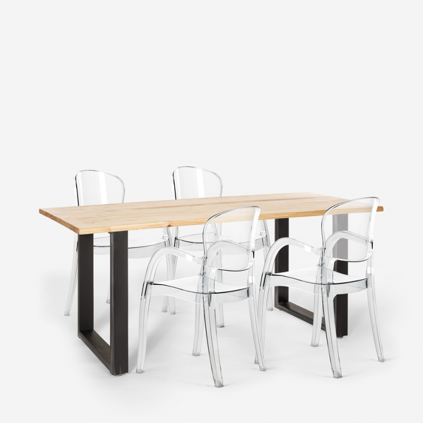 Set tavolo da pranzo 160x80cm legno metallo 4 sedie trasparenti Jaipur M - Foto 15 di 23