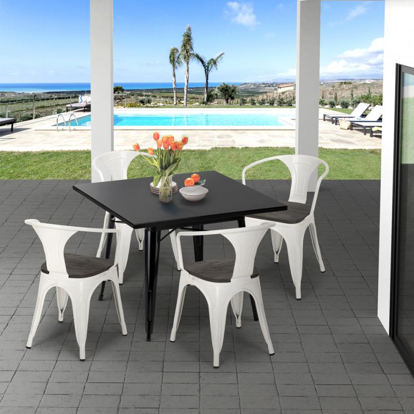 set tavolo nero 80x80cm 4 sedie stile industriale century wood black - Foto 3 di 71