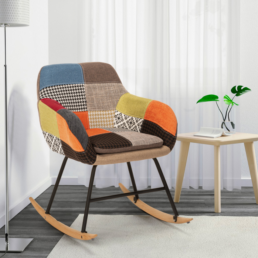 Sedia poltrona a dondolo design moderno patchwork tessuto Woodpecker - Foto 10 di 36