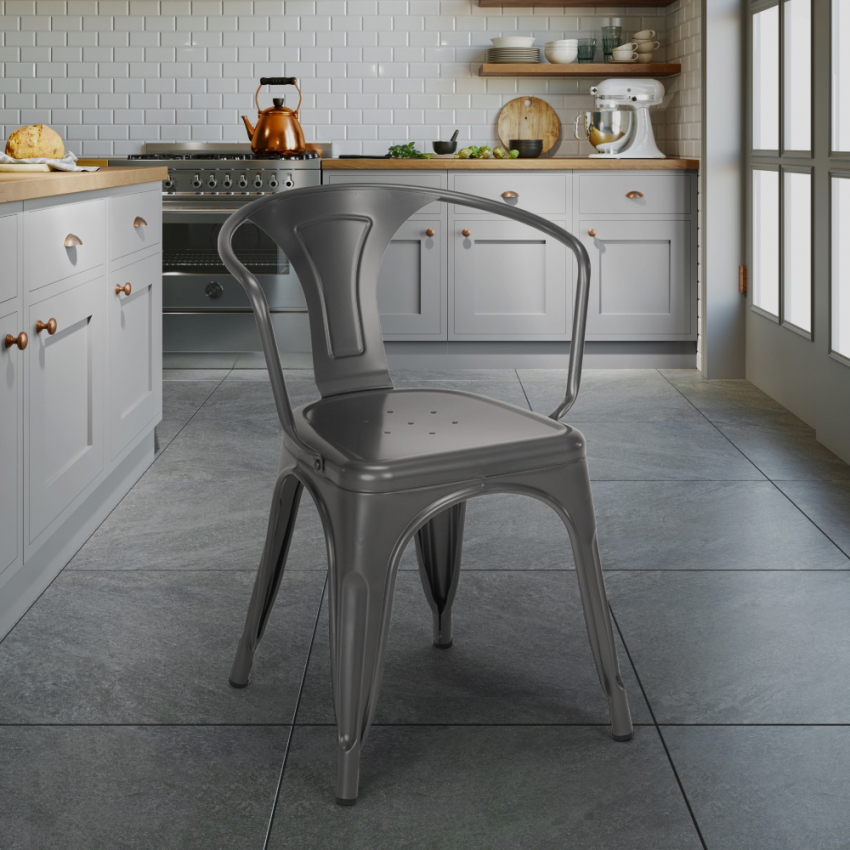 sedie industrial con braccioli acciaio per cucina e bar steel arm - Foto 47 di 49