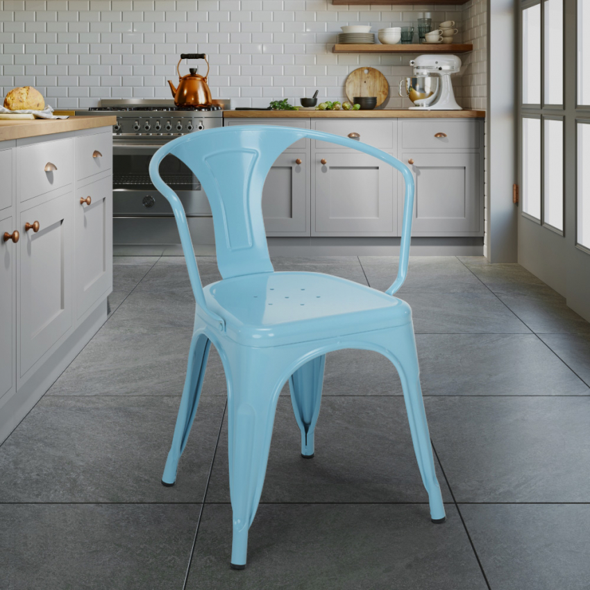 sedie industrial con braccioli acciaio per cucina e bar steel arm - Foto 7 di 49