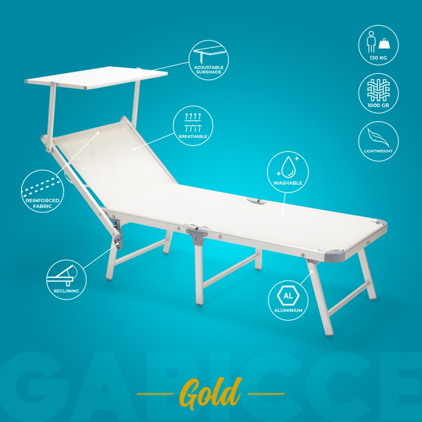 20 Lettini mare spiaggia sdraio pieghevole in alluminio Gabicce Gold - Foto 27 di 49