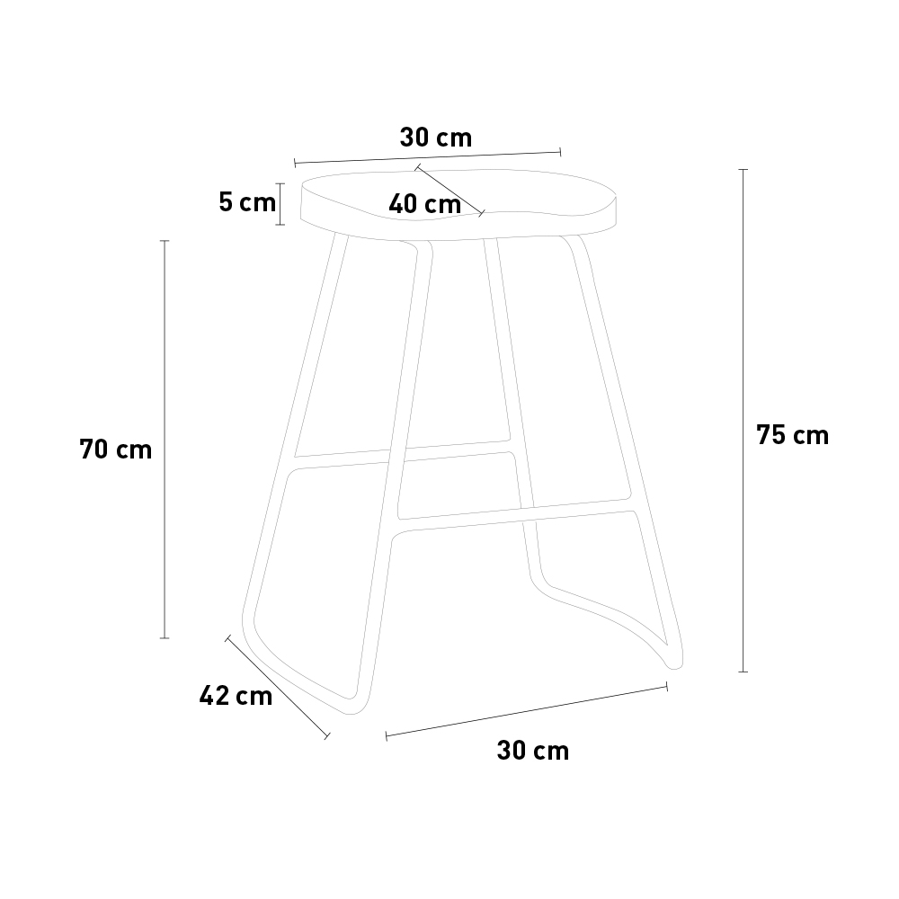Sgabello rotondo in legno massello, altezza 50 cm, con