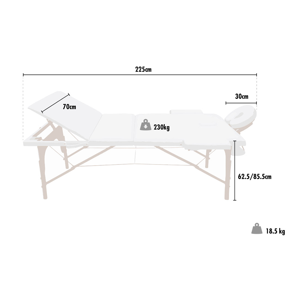 LETTINO DA MASSAGGIO 18 POSIZIONI FIRENZE CON PORTAROTOLO E FORO in legno -  50x40xh.77cm - portata 200kg 