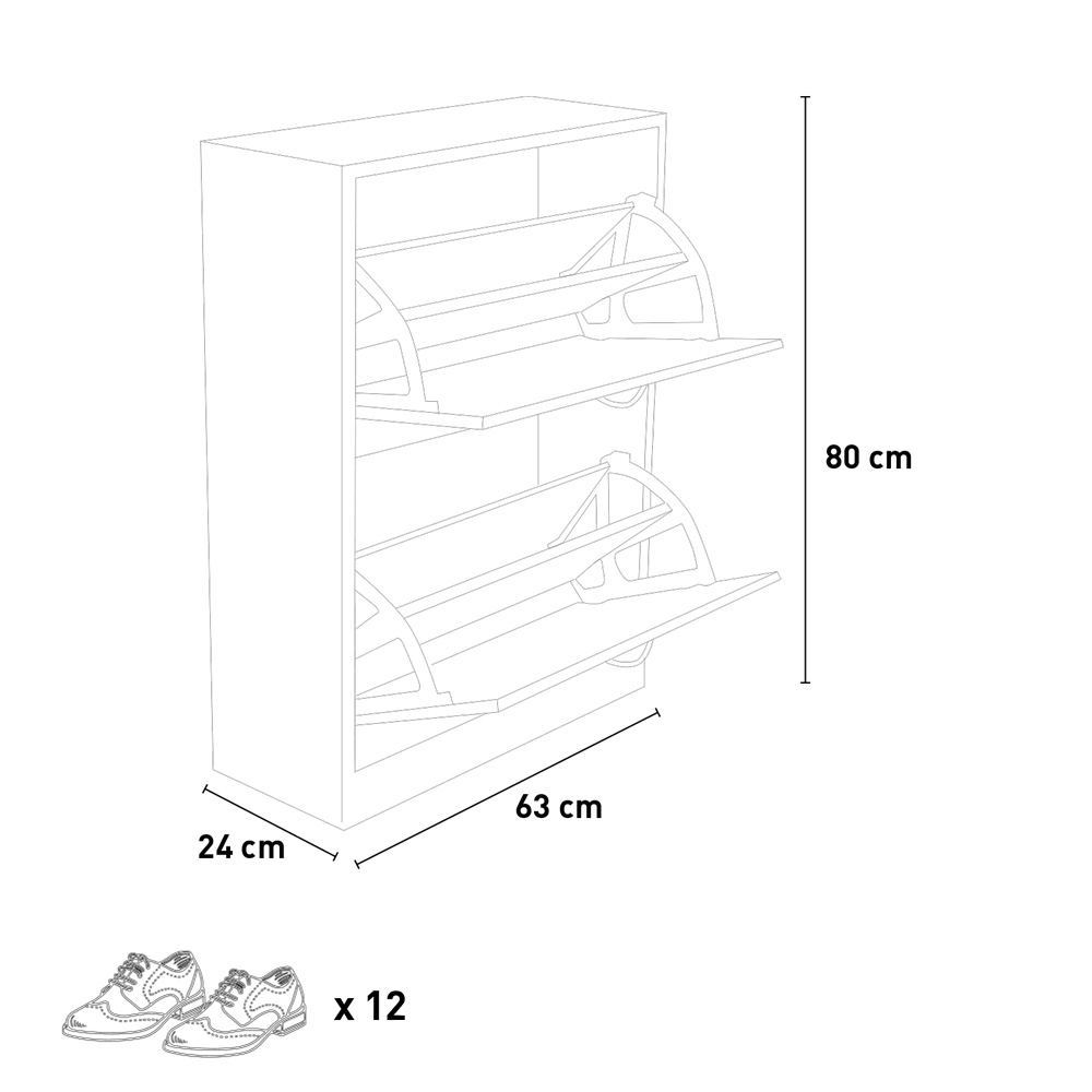 Scarpiera doppia profondità in legno 2 ante Rovere 63X24X80cm